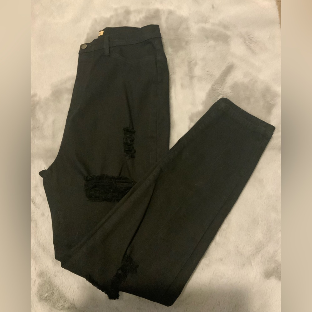 Black Skinny Straight Destroyed Jeans Fits Size 3xl